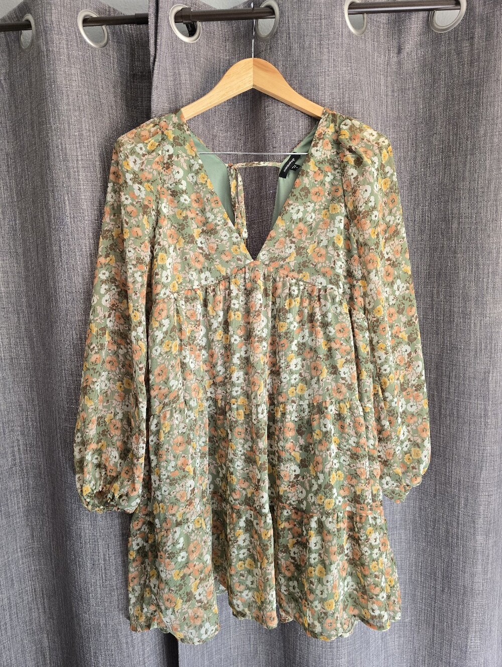 Mittoshop Floral Chiffon Babydoll Mini Dress with Gold Metallic Lurex Size S
